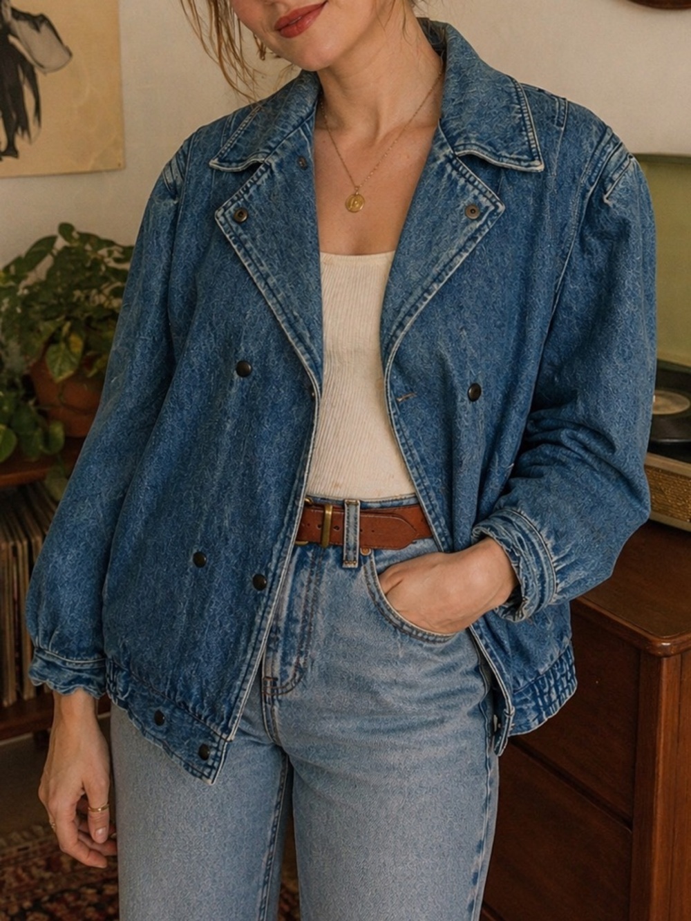 Vintage Bramble Lane Denim Jacket – Plaid Lined – Size 18 1/2